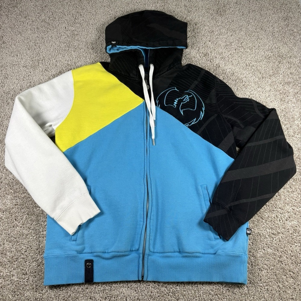 Dragon Alliance Zip Hoodie Mens M Colorblock Blue Yellow Black Fleece Skate Surf